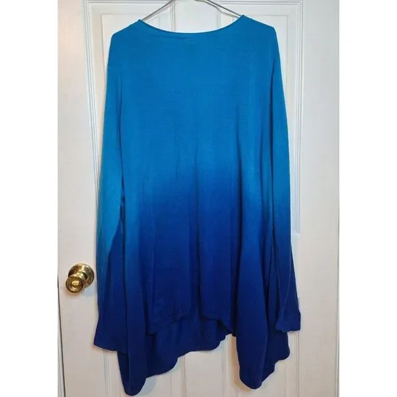 Catherines Cobalt Blue Ombre V Neck Pullover Sweater Sharkbite Hem Boho Size 3X - Picture 2 of 8